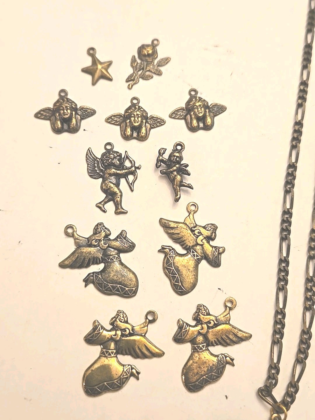 Vintage Cherub Heart Charm Lot Statement Necklace Victorian Revival Romantic