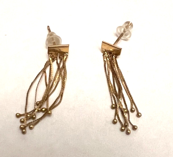 Vintage Pair 14K Yellow Gold Dangle Drop Balls On Chains Pierced Post Earrings