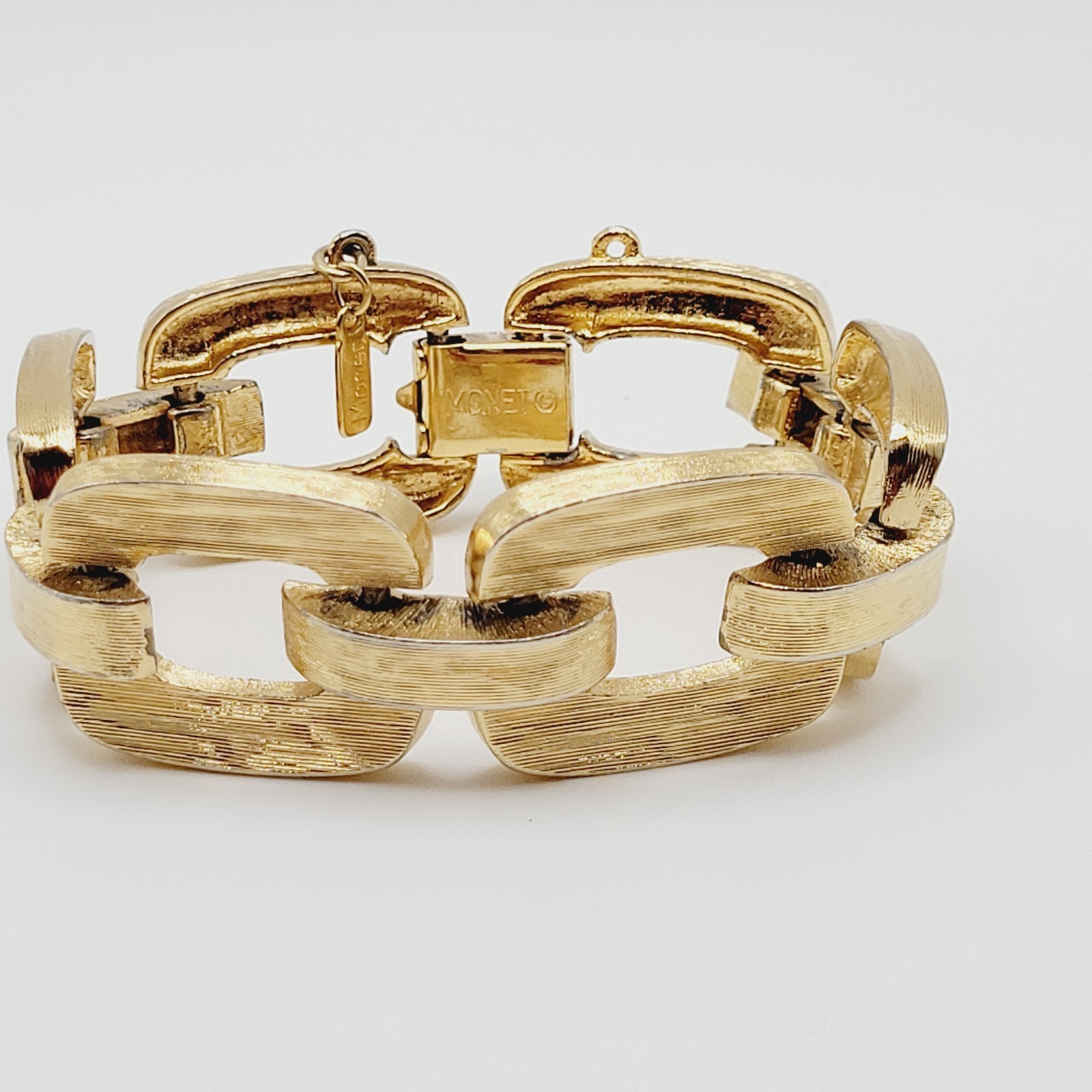 Monet Chunky Square Link Gold Tone Brush Finish Vintage Bracelet No Safety Chain