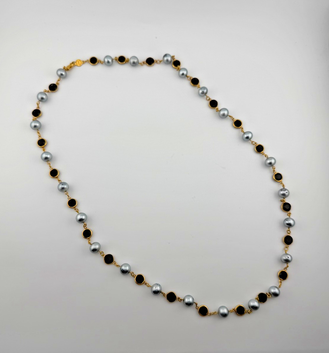 Austrian Crystal USA Signed Crystal & Faux Pearl Link Necklace Gold Tone