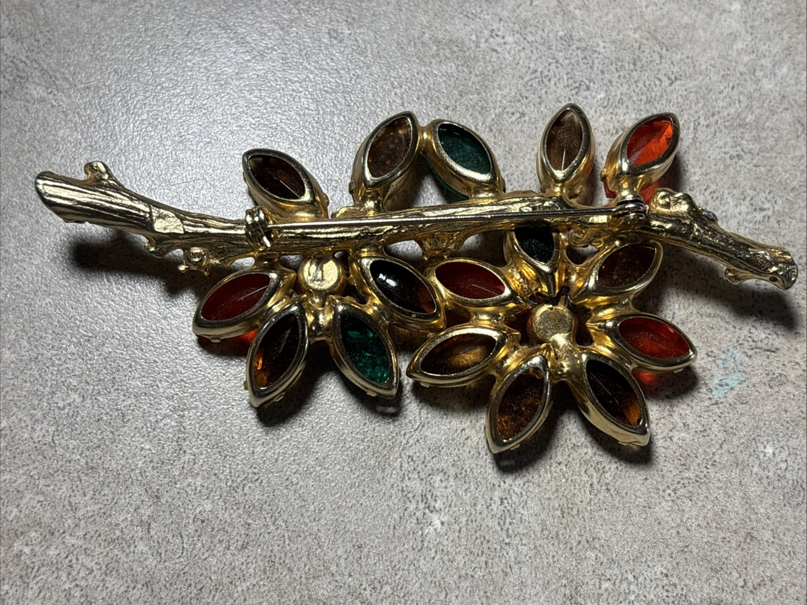 Vintage Fall Colors Flowers w/Leaves Brooch Repair or Use for Repairs Unsigned