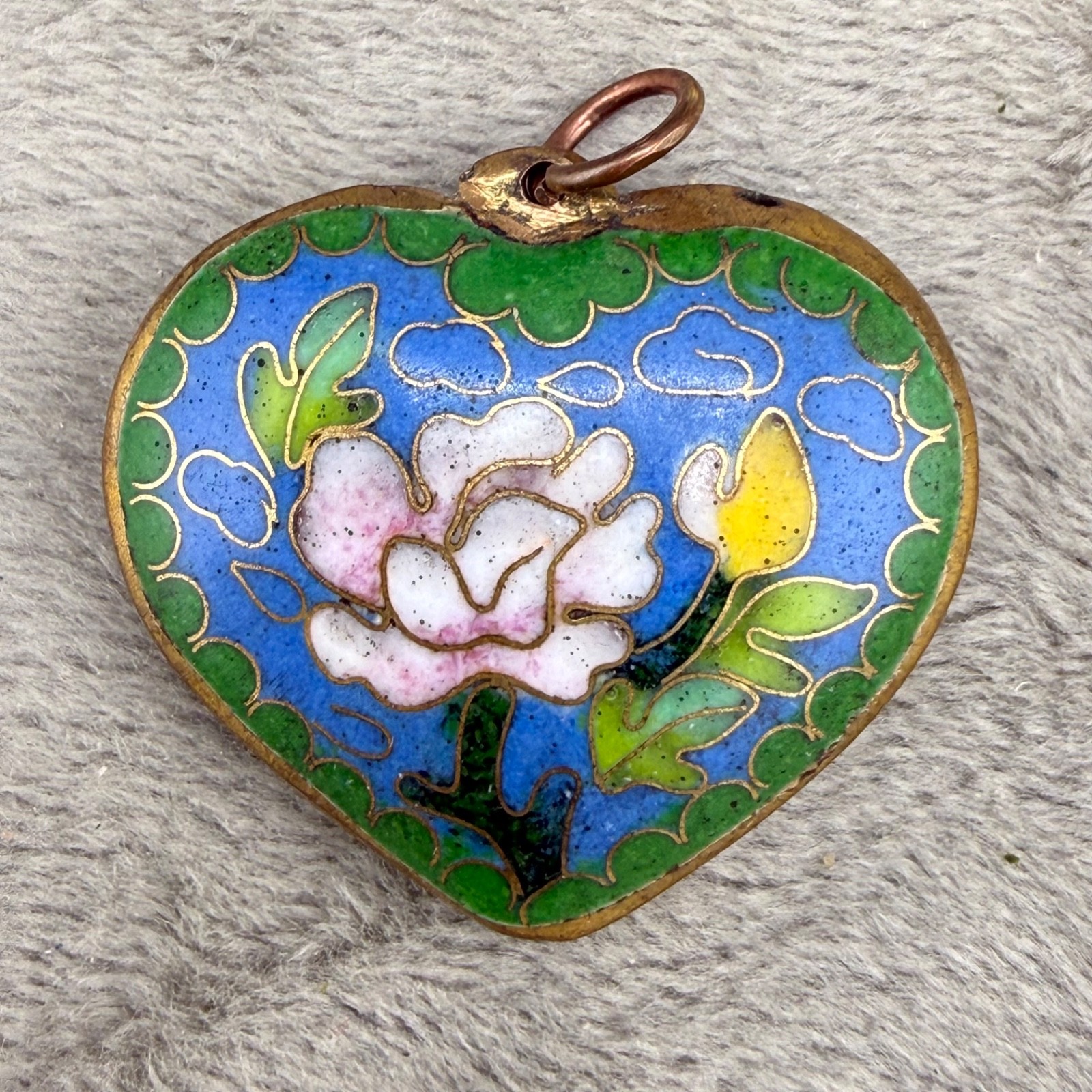 Vintage Cloissone Heart Pendant Gold Tone Enamel Puff Heart Reversible