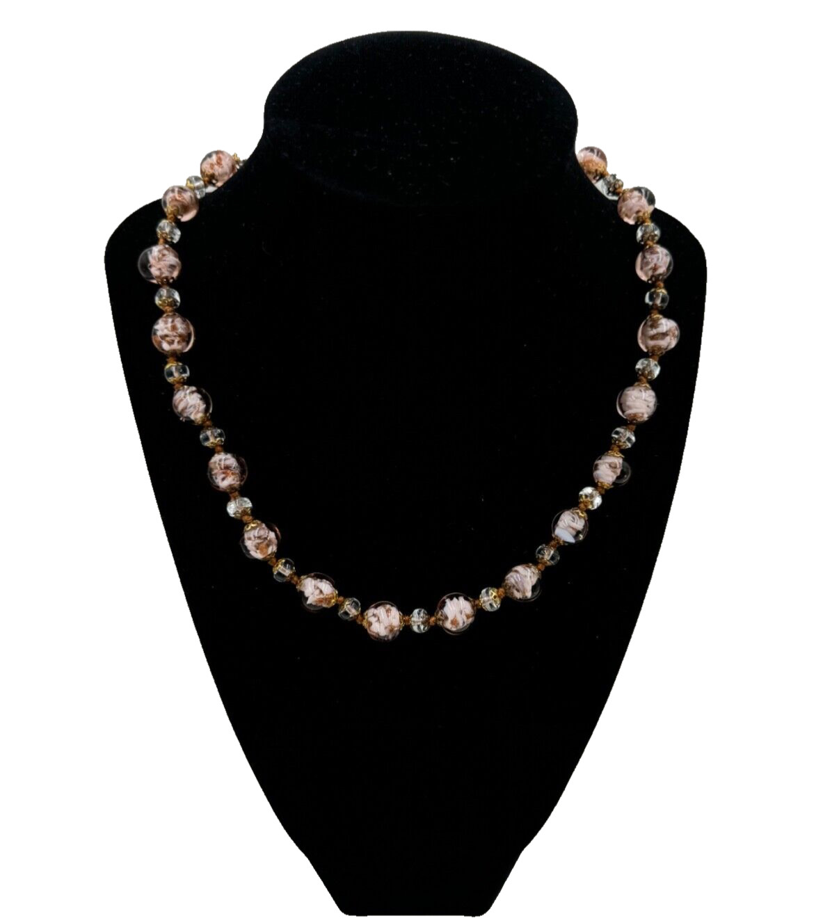 ANTIQUE VENETIAN PINK GOLD FOIL HAND-MADE POURED GLASS CHOKER CRYSTAL NECKLACE