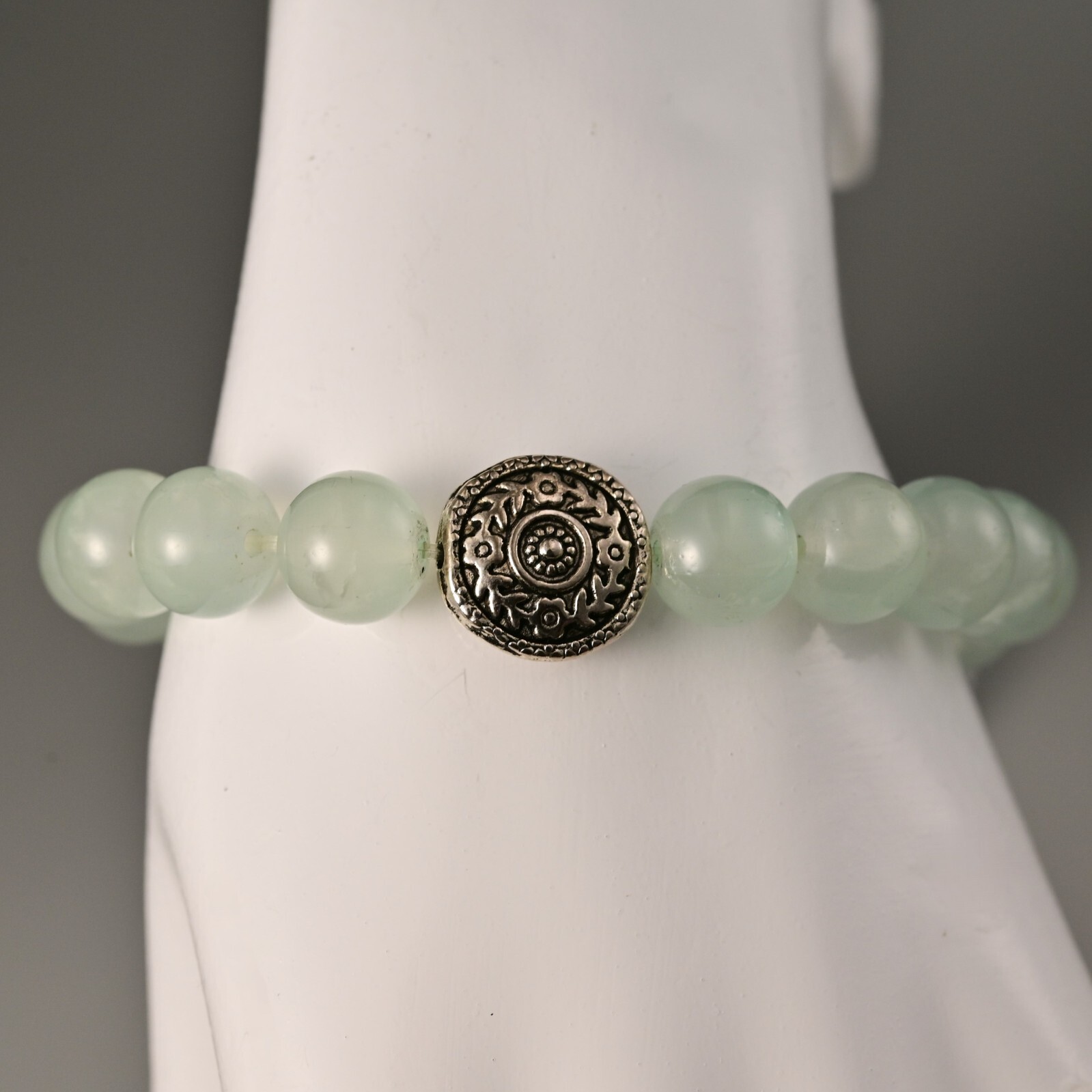 Vintage Original Silver Jade Quartz Gemstone Beaded Ball Estate Bracelet