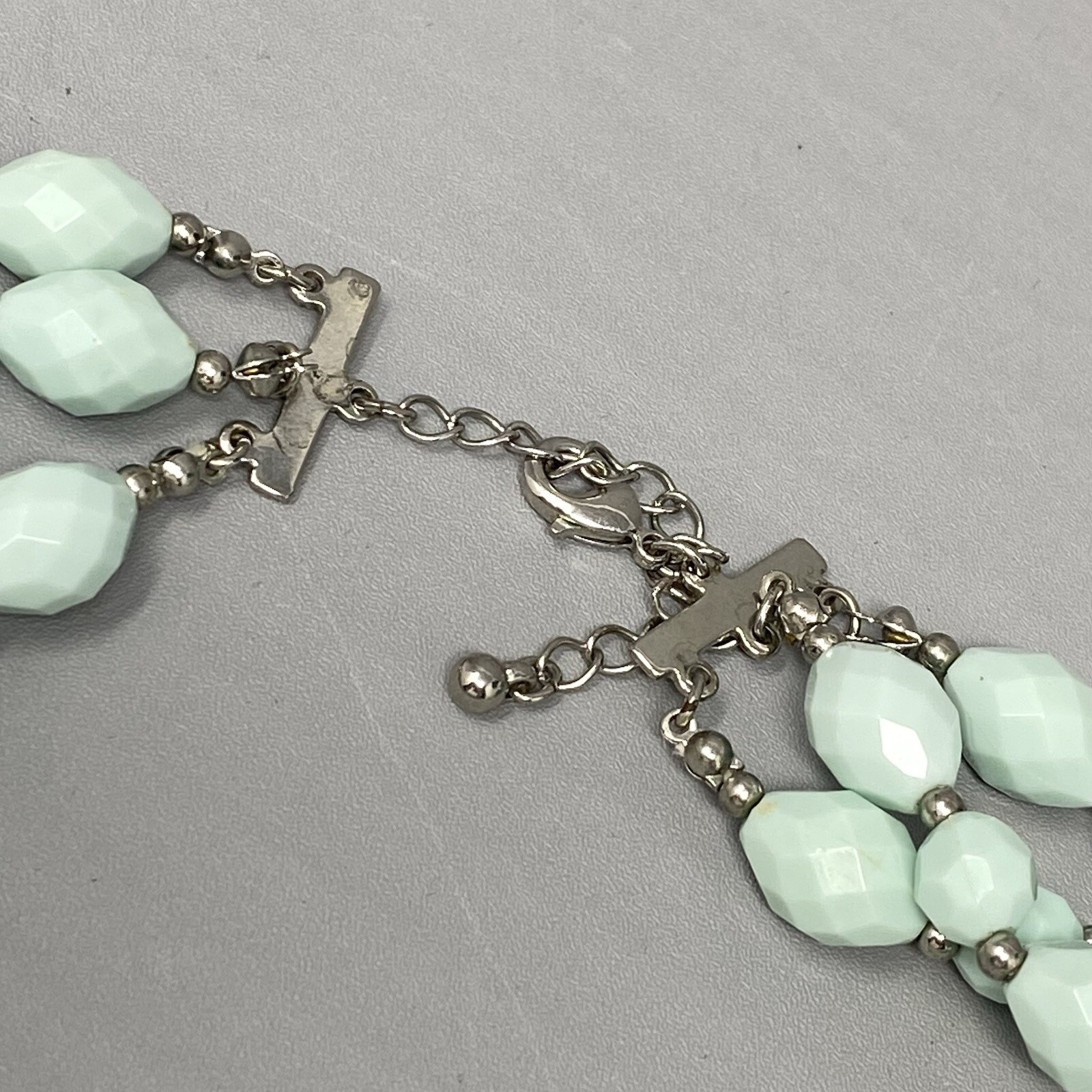 Vintage Bead Necklace Light Blue Acrylic Facet Layered Bib Chunky Collar 19″