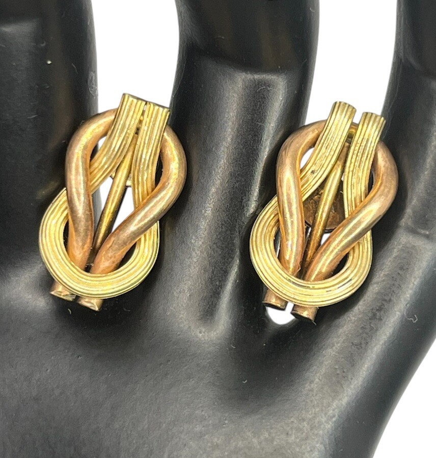 Two tone 12k gold over sterling silver love knot screw back earrings vintage