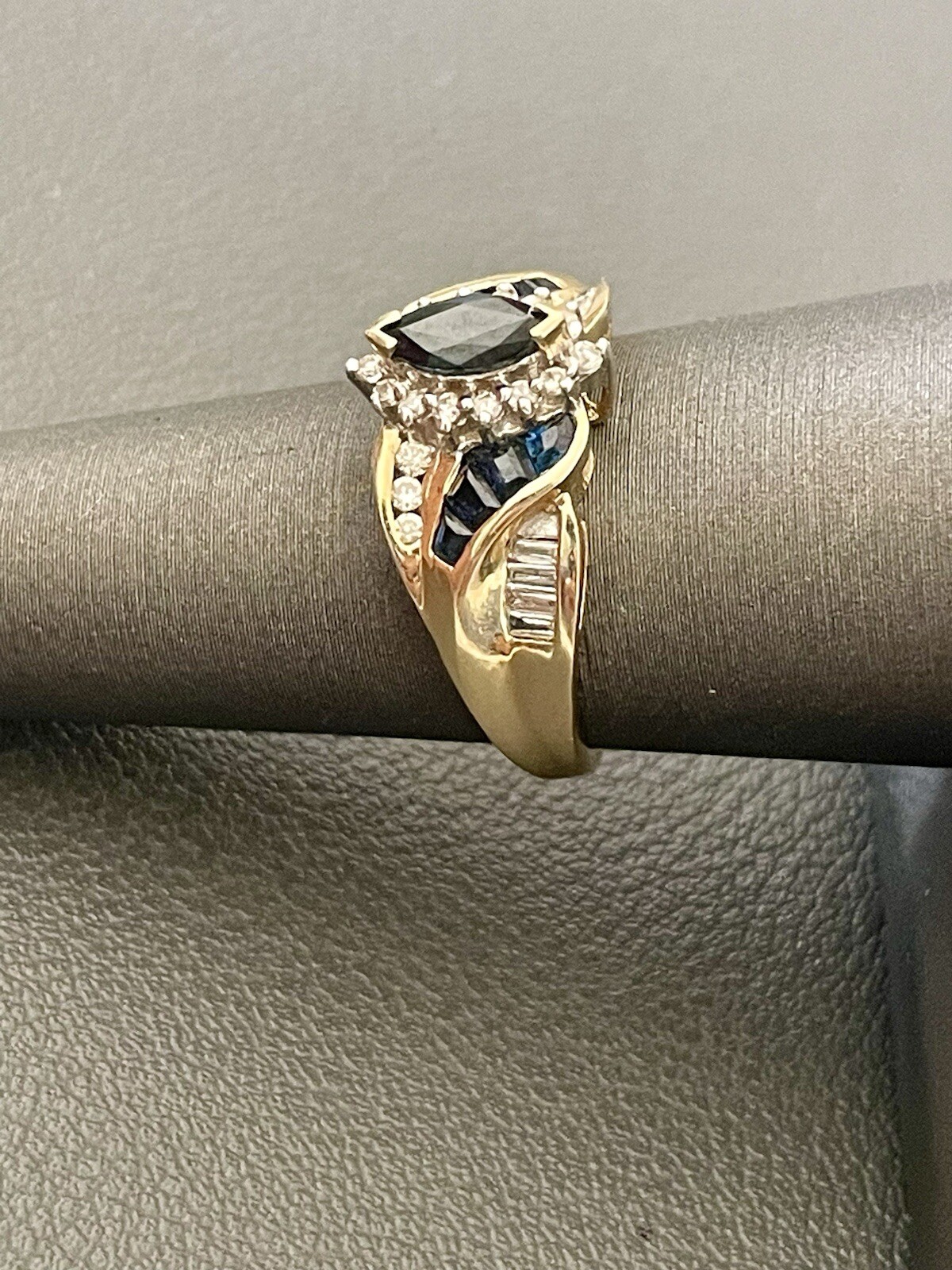 14KT Yellow Gold 1.00CTW Sapphire and 0.30CTW Diamond Ring. Size 7 (S265)