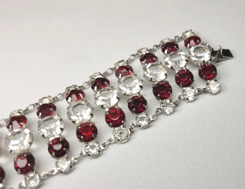 Elegant 7.5″ Estate Garnet & White Sapphire Color Bracelet 1/20 12k Gold 36.85gr