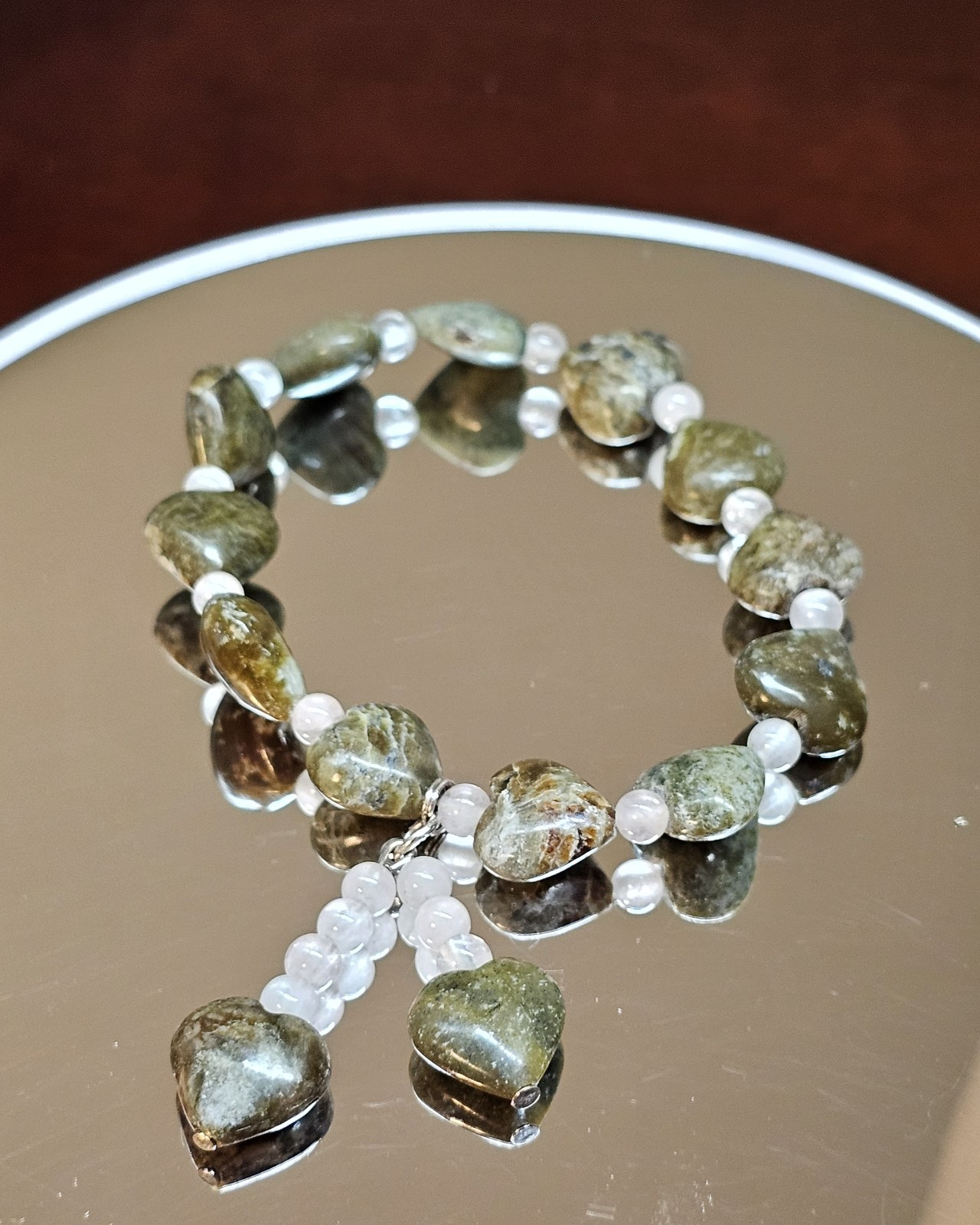 Connemara Marble Heart Bracelet Round Rose Quartz Made In Ireland Stretch
