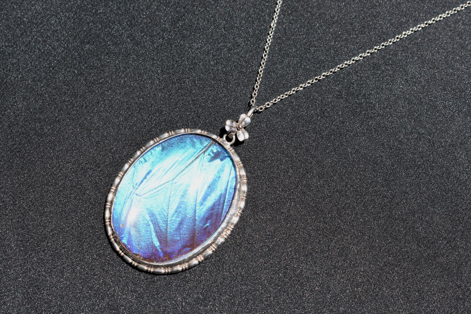 Vintage Morpho Butterfly Wing Art Deco Pendant Necklace Sterling Silver England