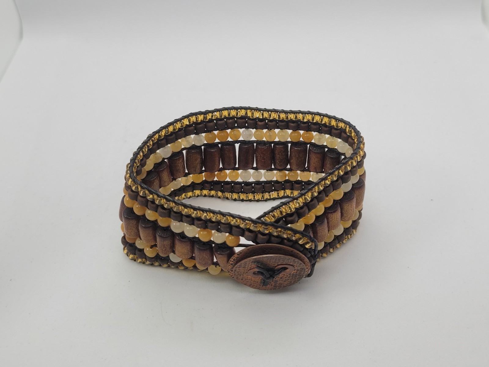 Chan Luu-style Handmade multi-strand wrap bracelet beads button closur 7.5in