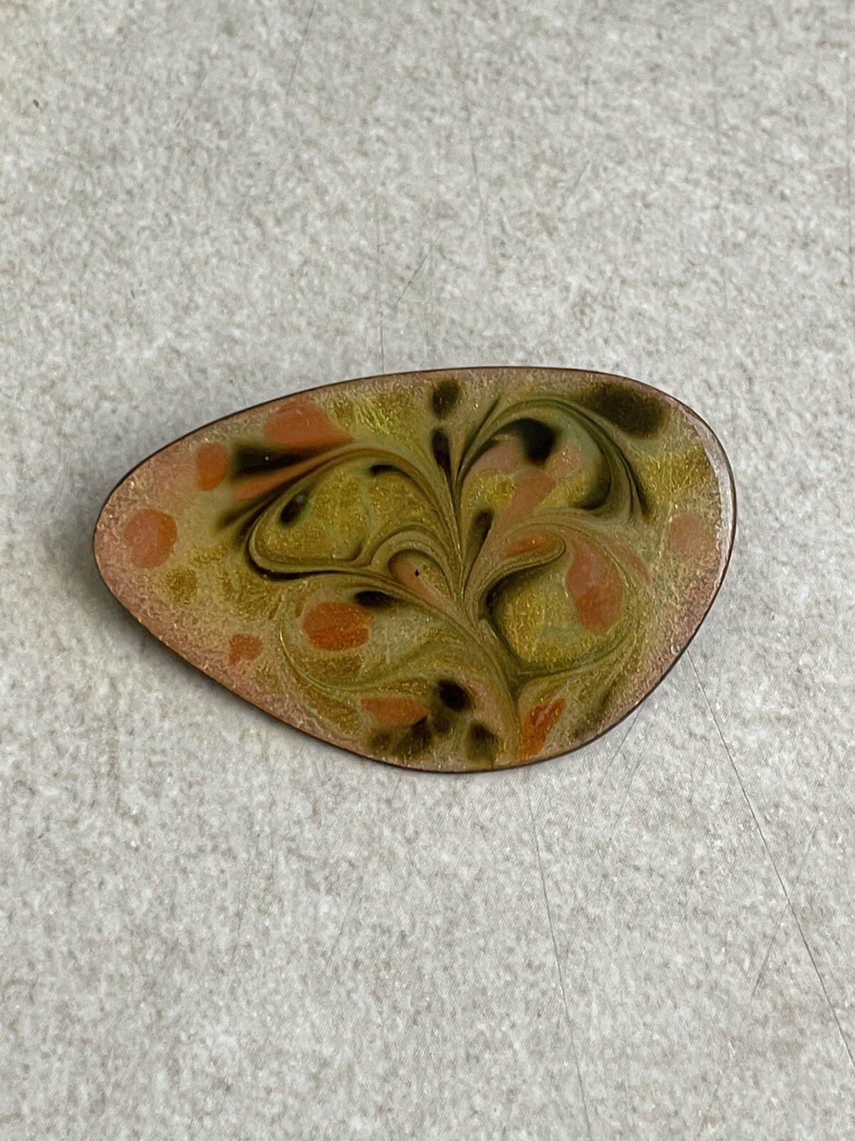 Enamel Brooch Vintage Orange Green 60s 70s 80s Swirls