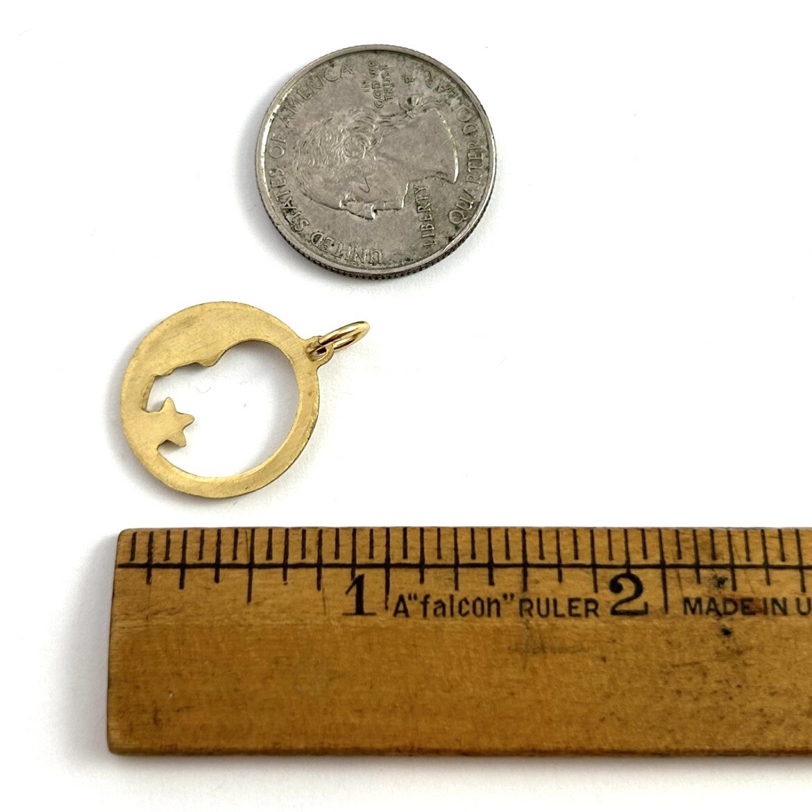 Vintage Charm Pendant Man In Crescent Moon Star Brass Metal Smaller Size