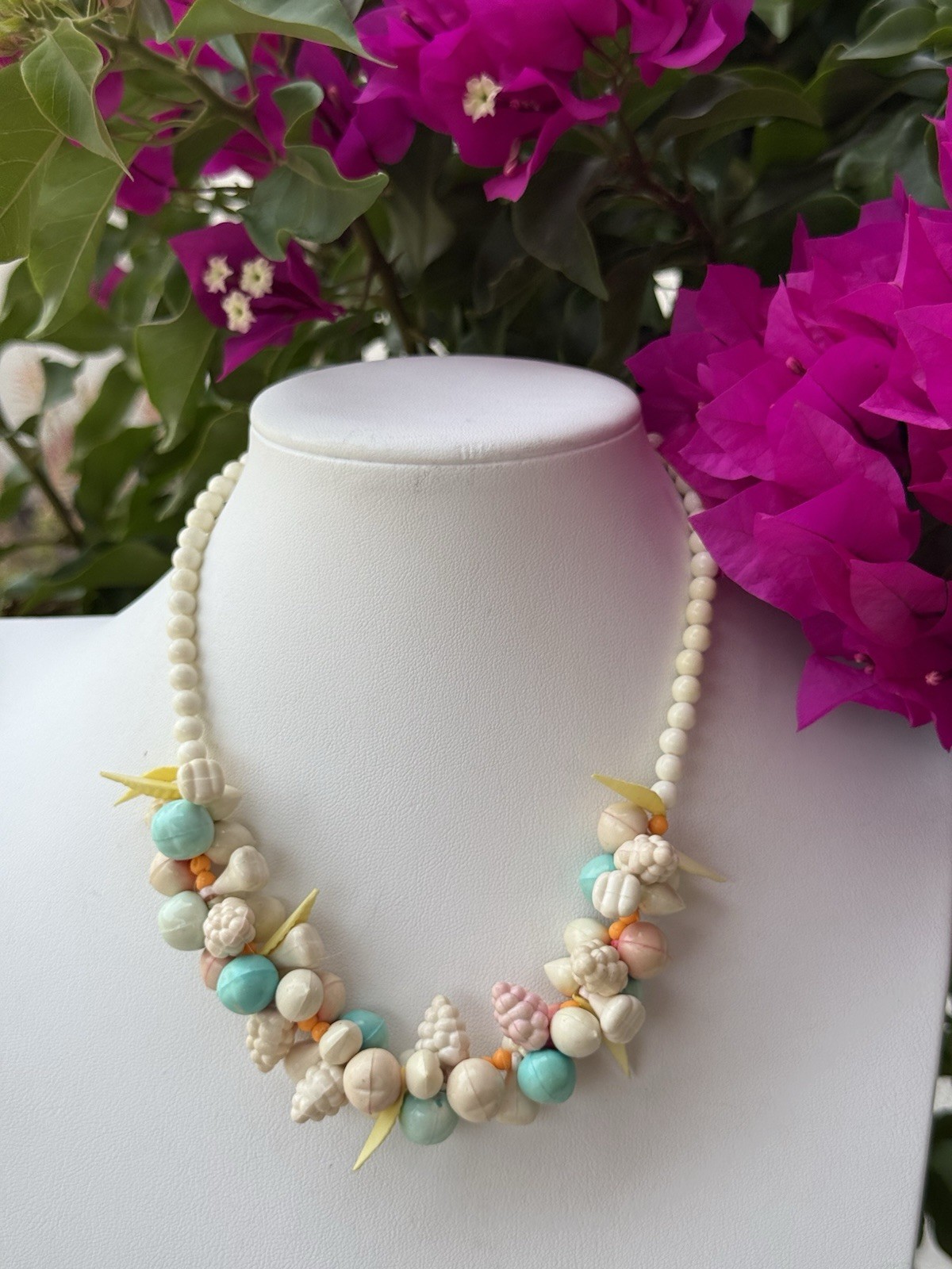 Vintage Celluloid Soft Pastels Fruit Salad Lightweight Summer Necklace 17″ L