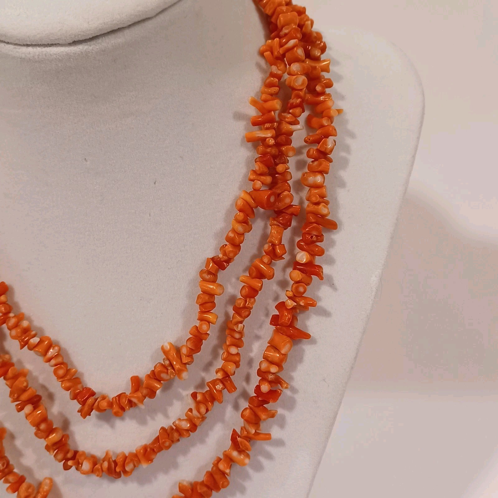 Vintage Long Chip Red Coral Necklace 25″ Long No Clasp