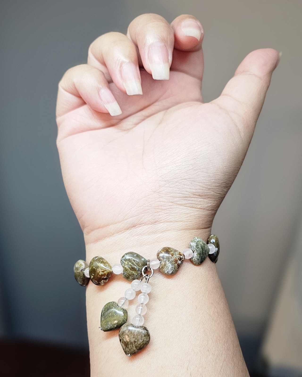 Connemara Marble Heart Bracelet Round Rose Quartz Made In Ireland Stretch