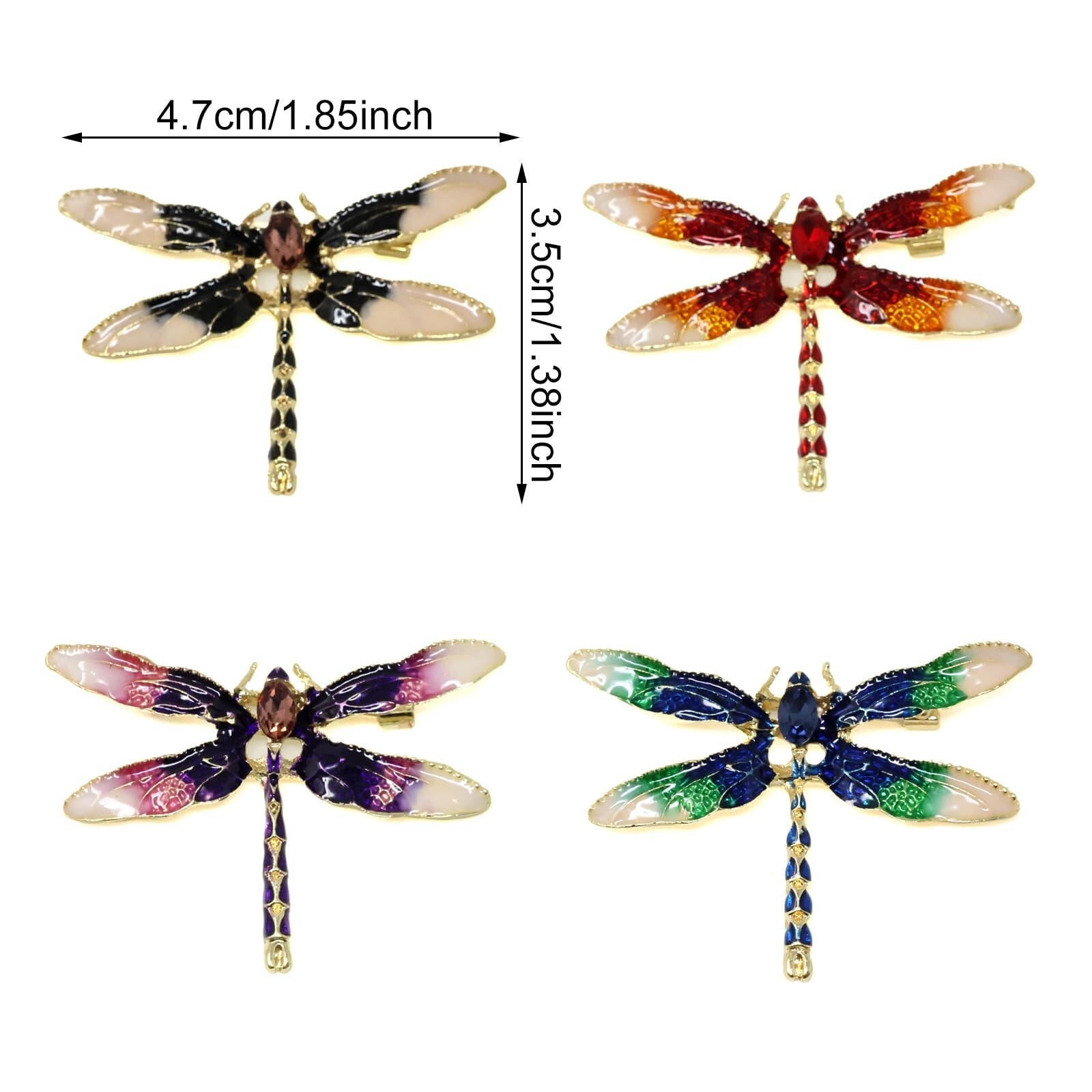 Honbay 4PCS Chic Dragonfly Brooch Pins Enamel Alloy Cute Animal Dragonfly Bro…