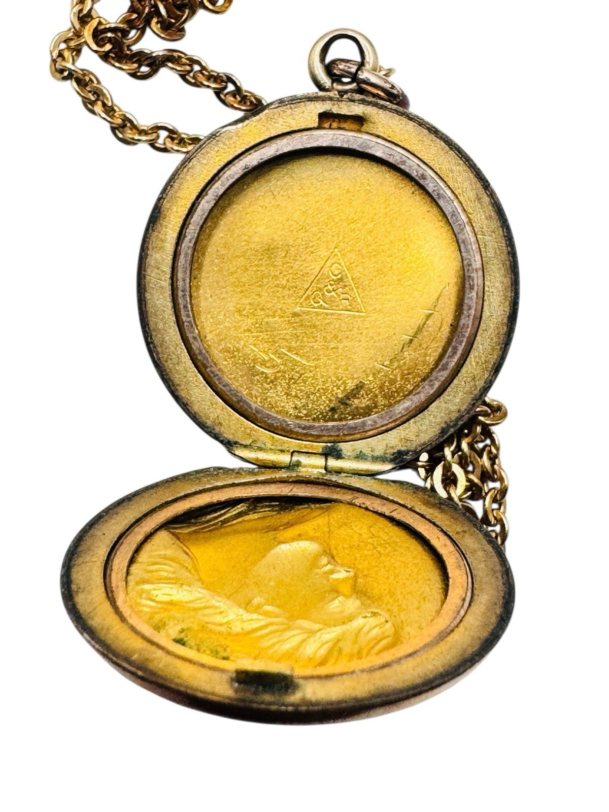 Antique Art Nouveau Rolled Gold Locket Necklace Lady Portrait