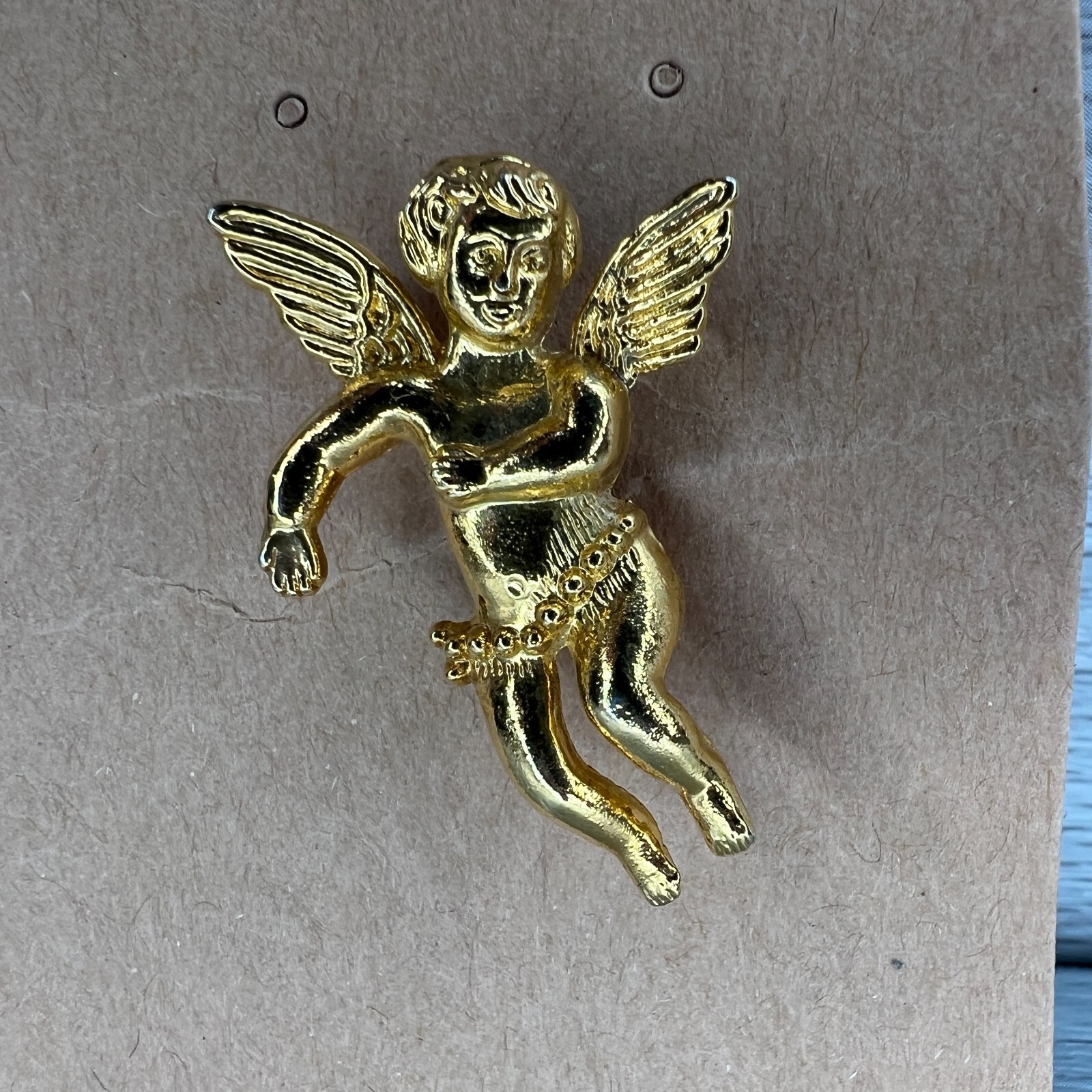 Vtg Angel Brooch Pin Guardian Angel Goldtone Fashion Costume Jewelry Shiny Pin