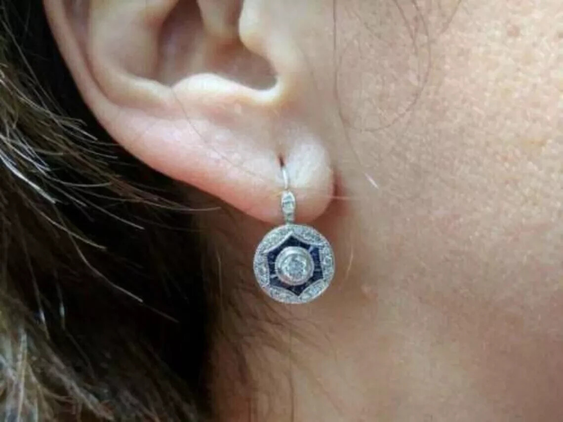 Vintage Art Deco Style 3.75Ct Diamond 14k White Gold Finish Engagement Earrings