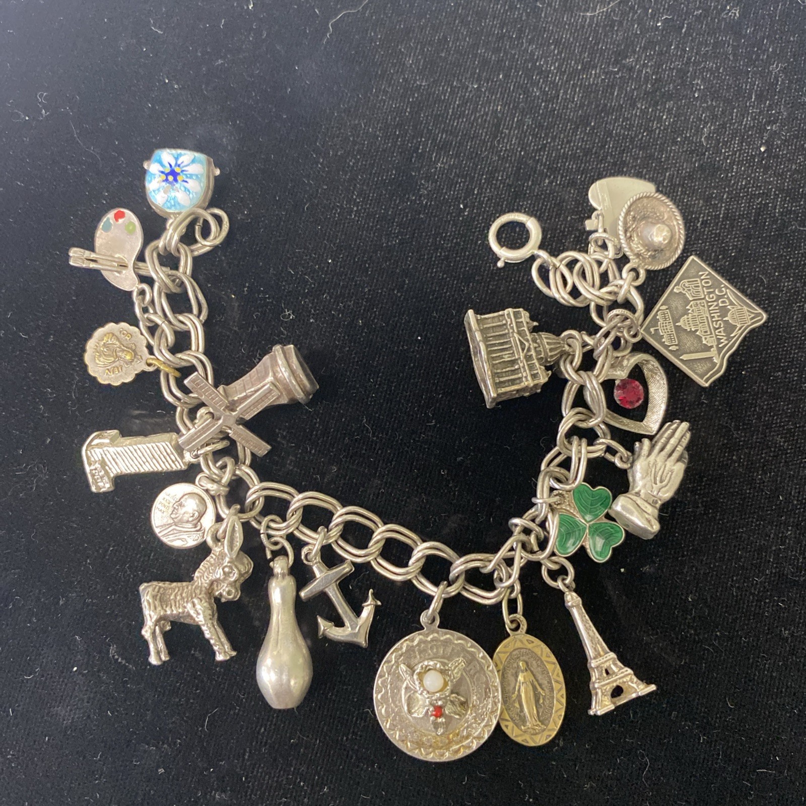Sterling Silver Overloaded Charm Bracelet 19+ Charms 7 Inches 44g