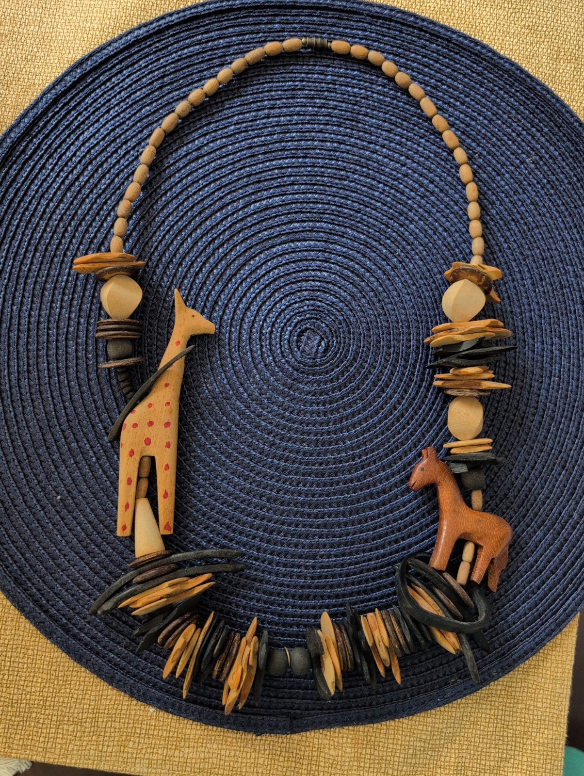 Vintage Necklace, Wood Animals & Beads