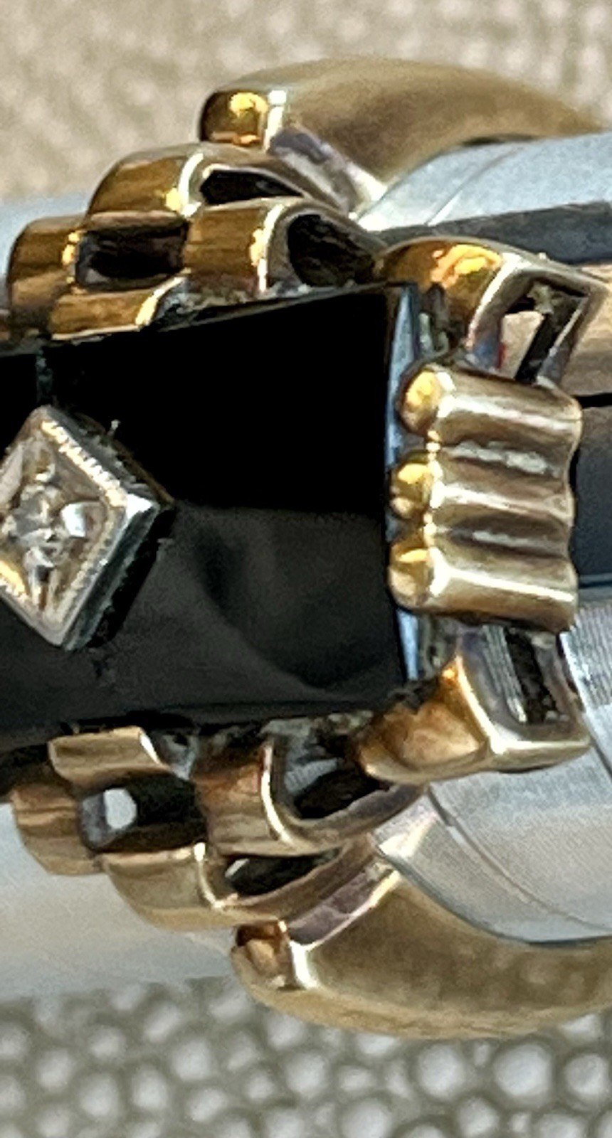 🖤 Antique Art Deco Large Rectangle Black Onyx & Diamond 10k Yellow Gold Ring 6