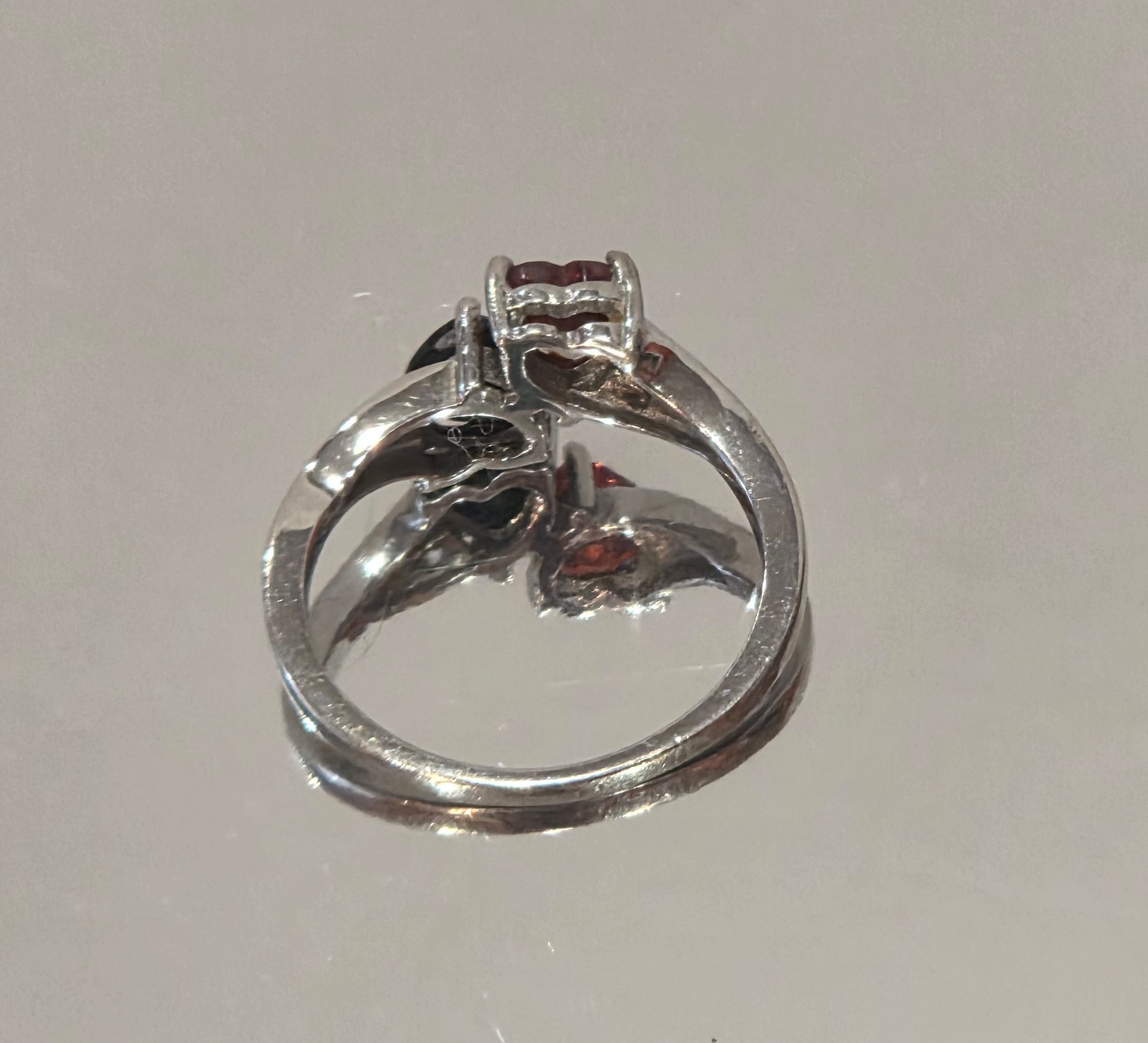 VINTAGE-RETRO 925 Silver Statement Ring Red/Black Heart Rhinestone Ring sz 4.75