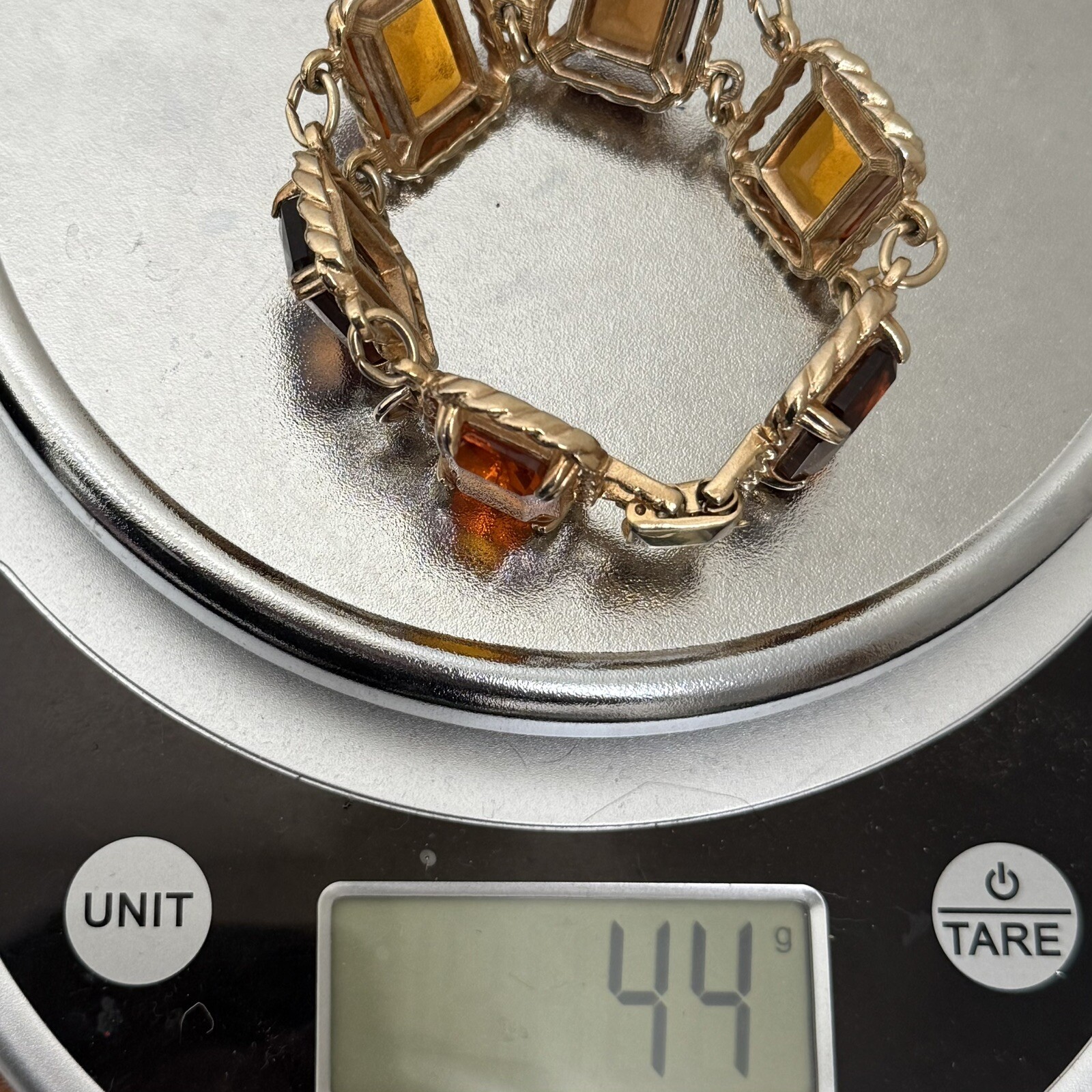 Vintage SARAH COVENTRY Wild Honey Amber Glass 7” Link Bracelet 44g.