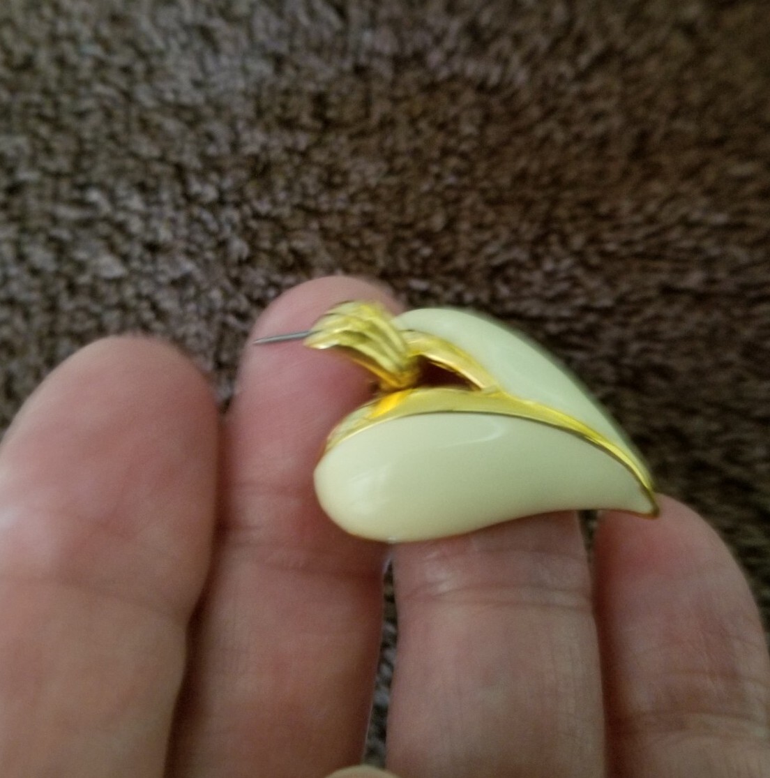 Vintage Ivory and Gold Enamel Retro Stud Earrings Signed JS