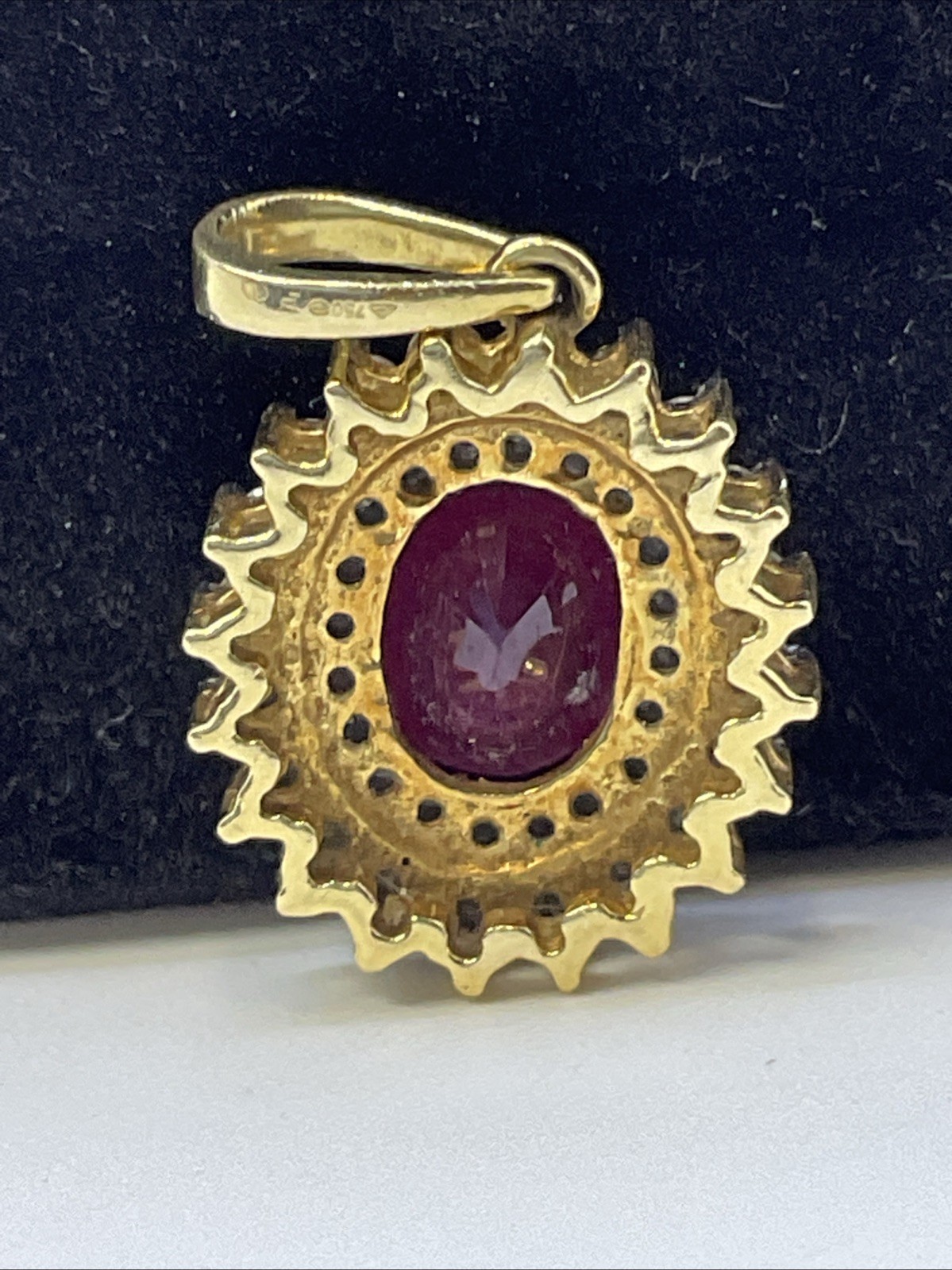 VINTAGE HANDMADE Solid 18K(750) Y.Gold Ruby & Diamonds DOUBLE HALO Style Pendant