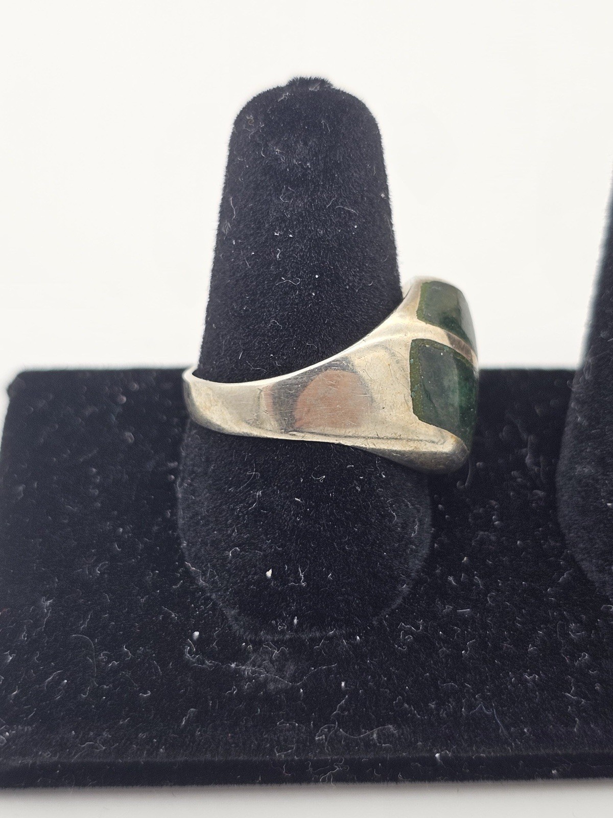 Vtg Sterling Silver Mexico 925 Green Jade Inlay Ring Size 7.75 Signed