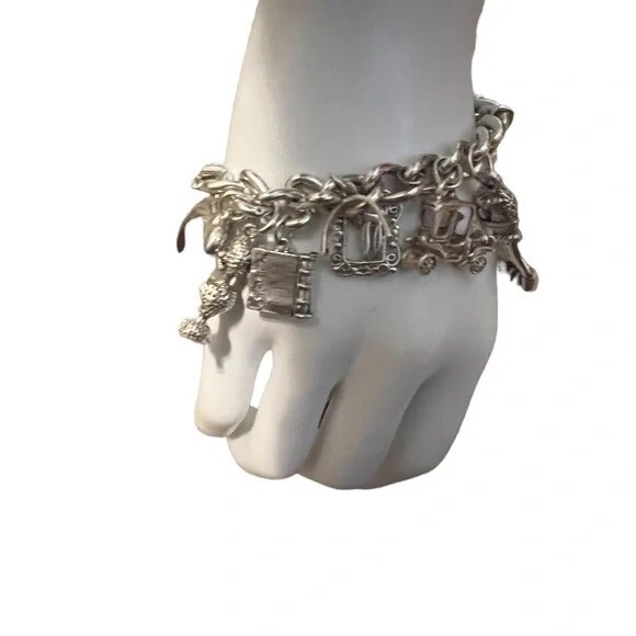 Vintage Charm Bracelet Loaded 14 Charms Sterling Silver