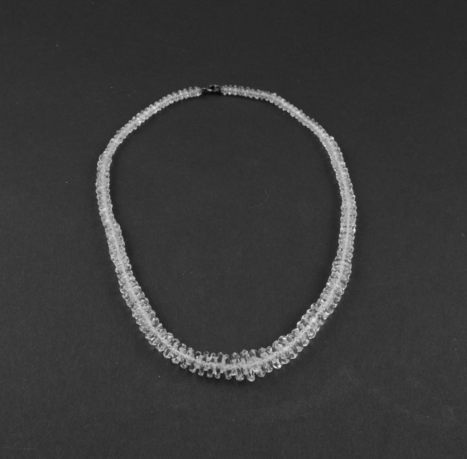 Vtg Art Deco Faceted Rock Crystal Glass Graduated Rondelle Disc Bead Necklace