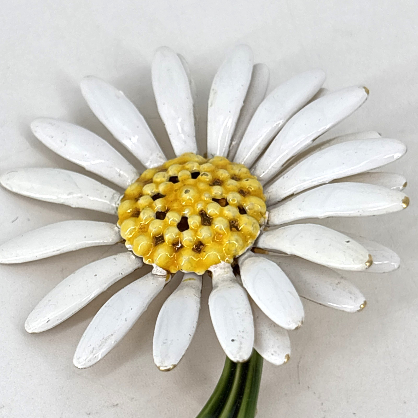 Lot of 2 Vtg Enamel Stem Flowers Brooch Pins Daisy Original By Robert