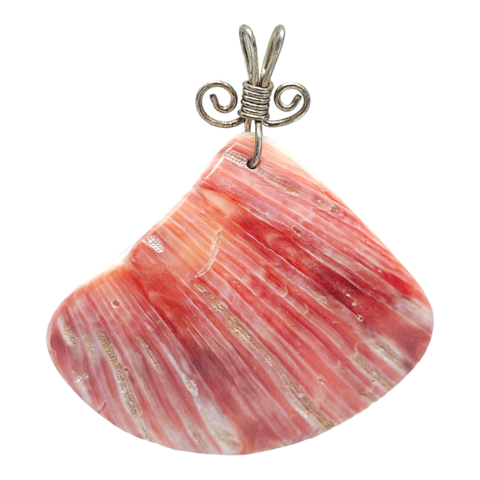 Pink Spiney Oyster Shell Shape Pendant Silver Tone Vintage