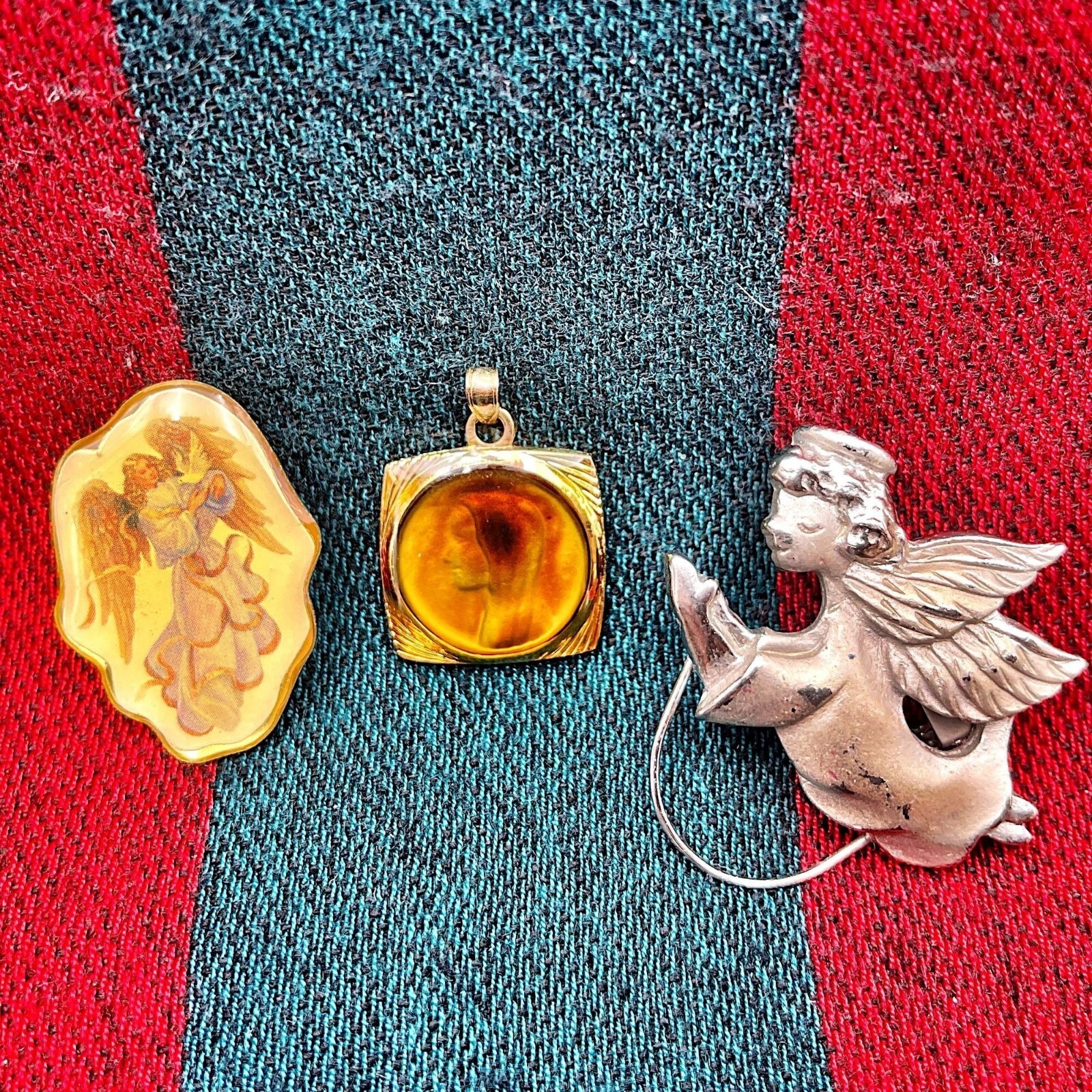 Vtg Lot of 3 Christian Jewelry Guardian Angels Brooch Pin & Necklace Pendant