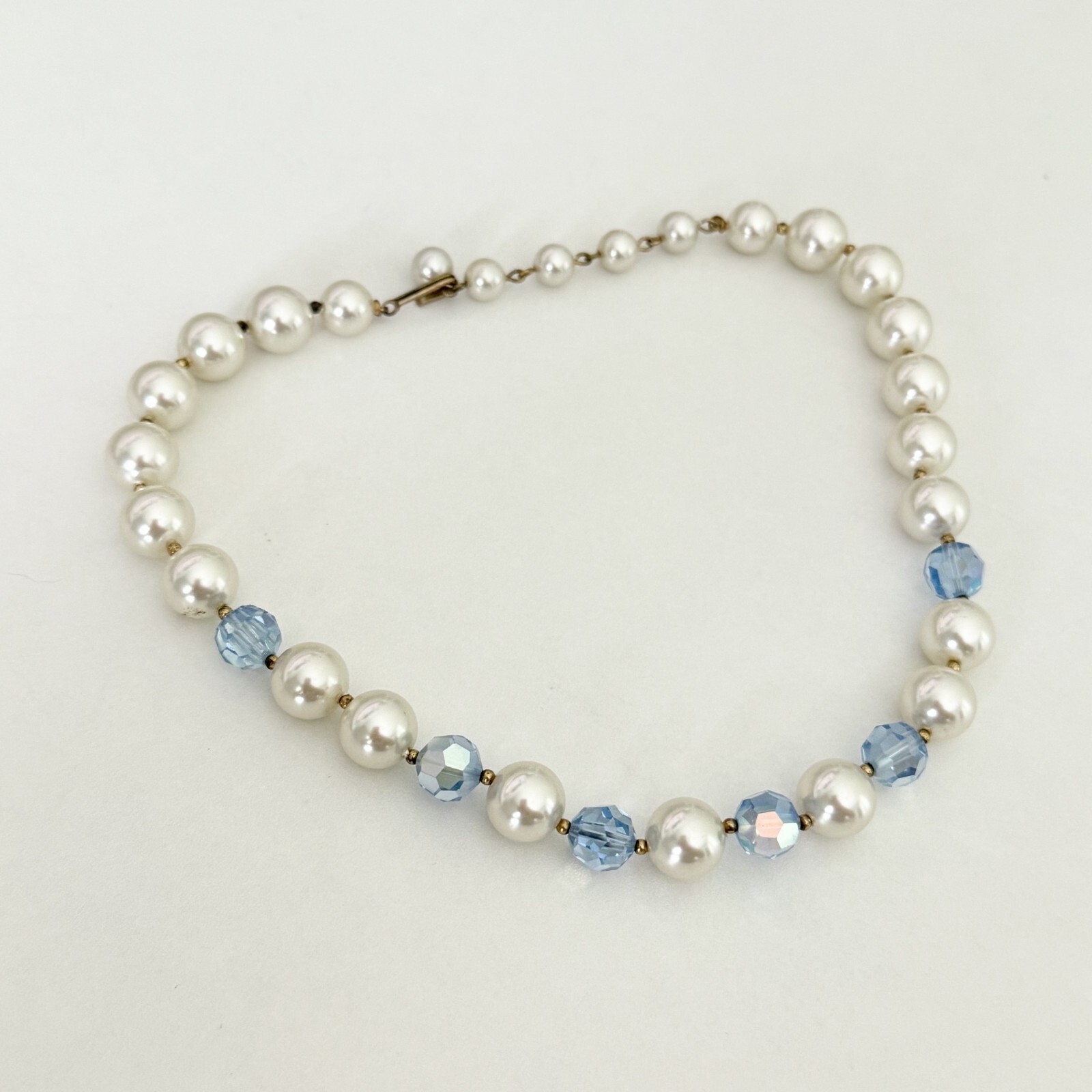 Vintage Blue AB Crystal Faux Pearl Acrylic Beaded Choker Necklace
