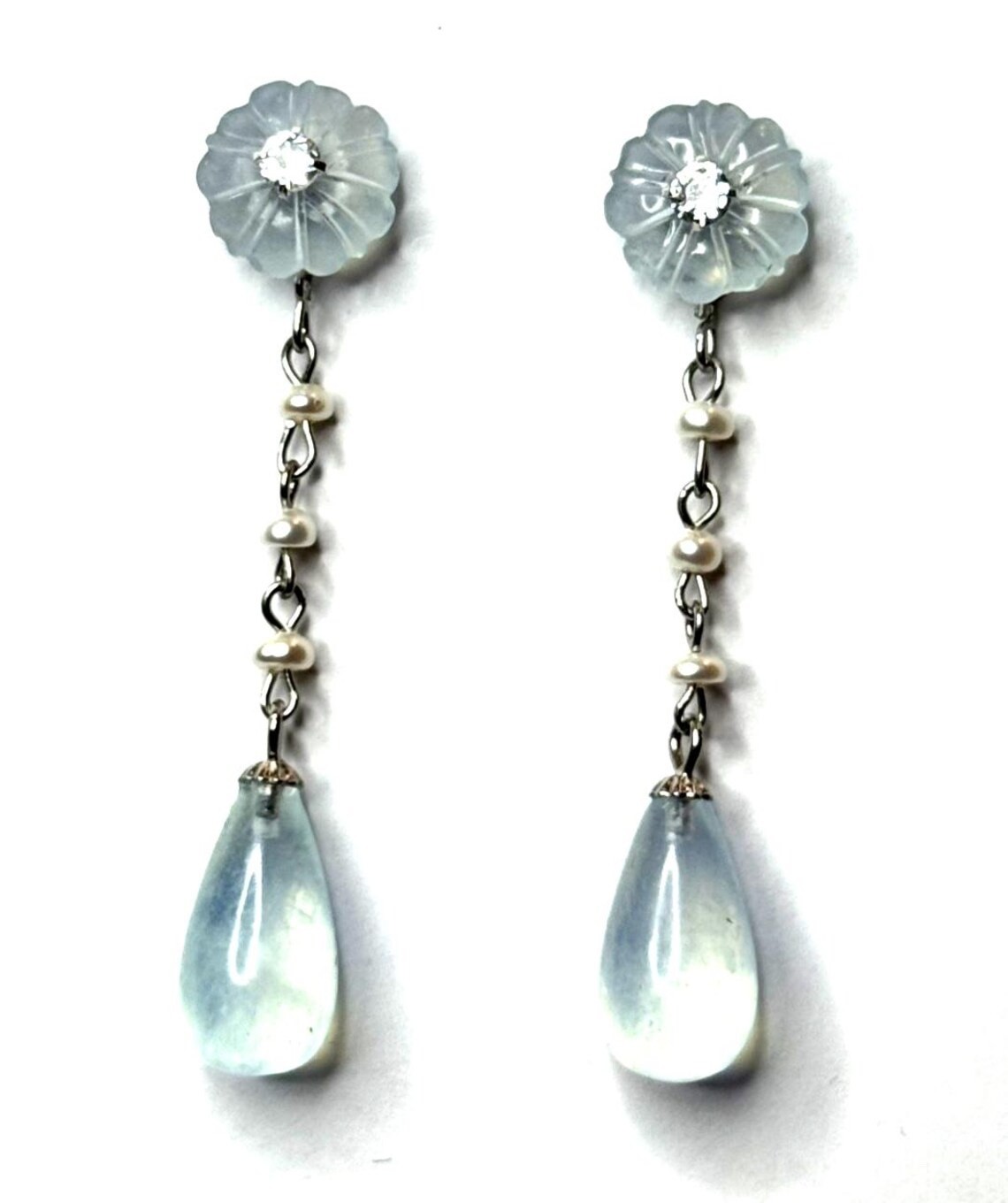 aquamarine earrings natural fresh water pearls 925 Sterling silver