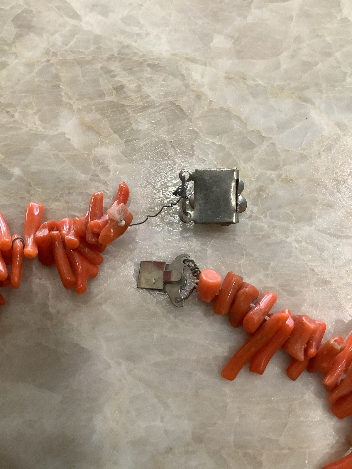 Vintage 18” Coral Branches Necklace Crystal Flower Clasp