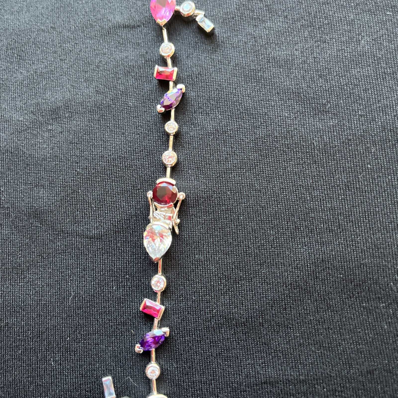 HSN Sterling lab created amethyst ruby garnet Rhinestone bracelet BROKEN