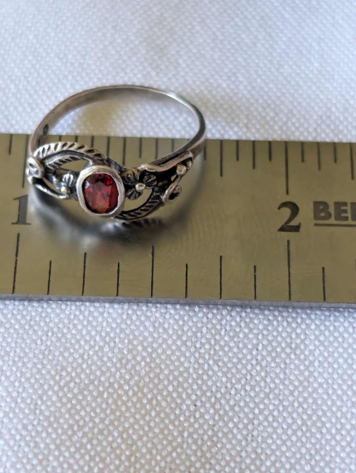 Vintage Sterling Silver Filigree Floral Garnet Pinky Ring Toe Ring Size 3.75