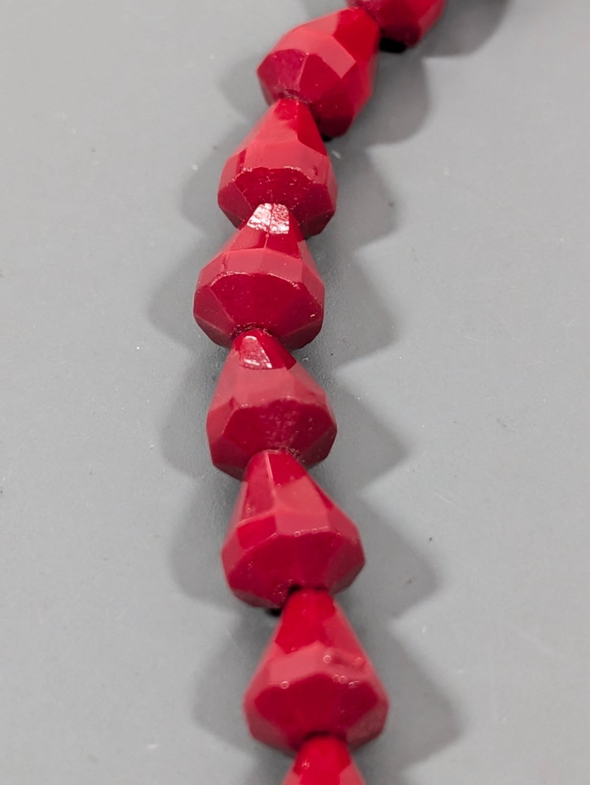 Vintage Bohemian Style Faceted Ruby Red Glass Bead Necklace Bicone 24″ MCM