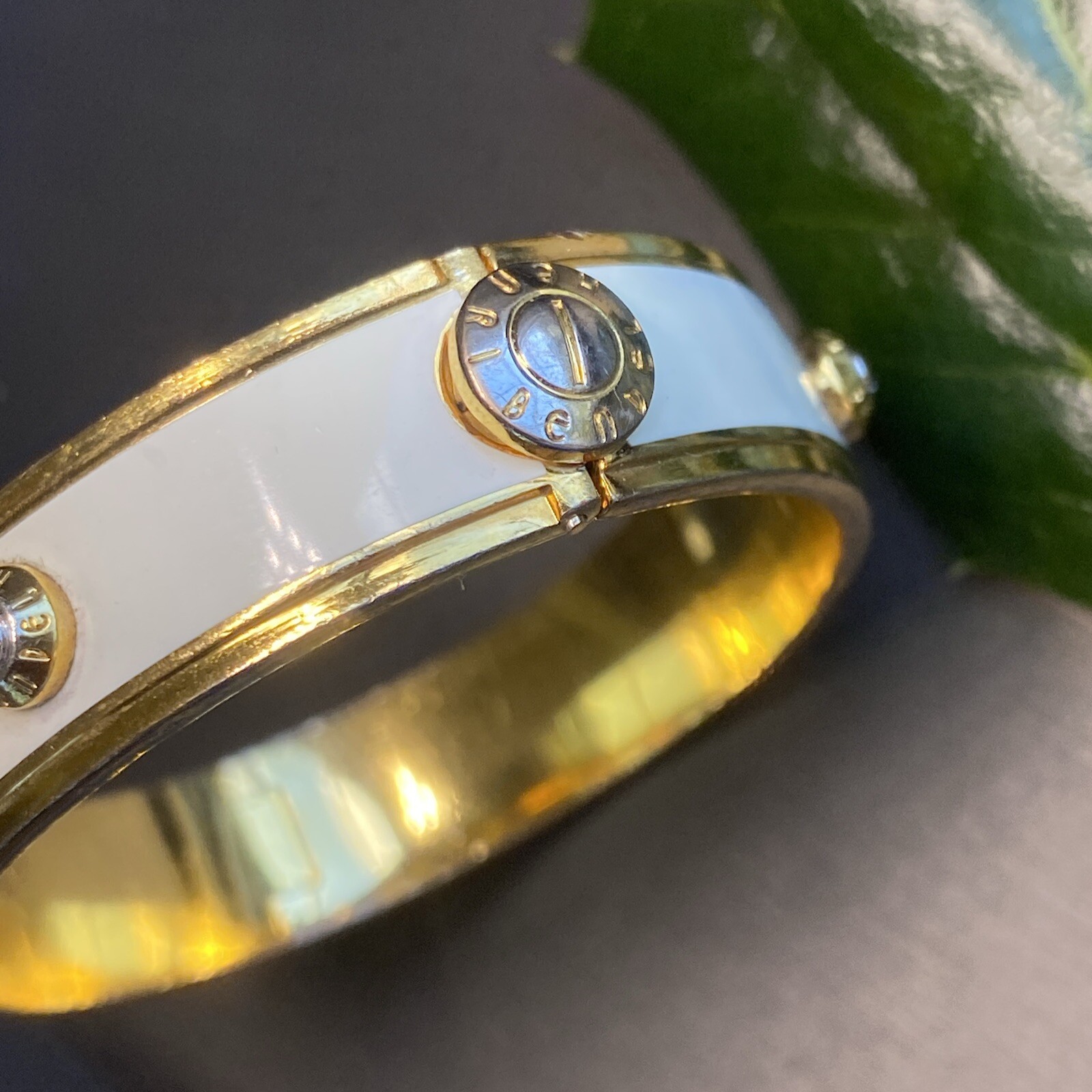 Vintage Henri Bendel Bangle Bracelet Estate Jewelry Pre-Owned Enamel Screw Logo