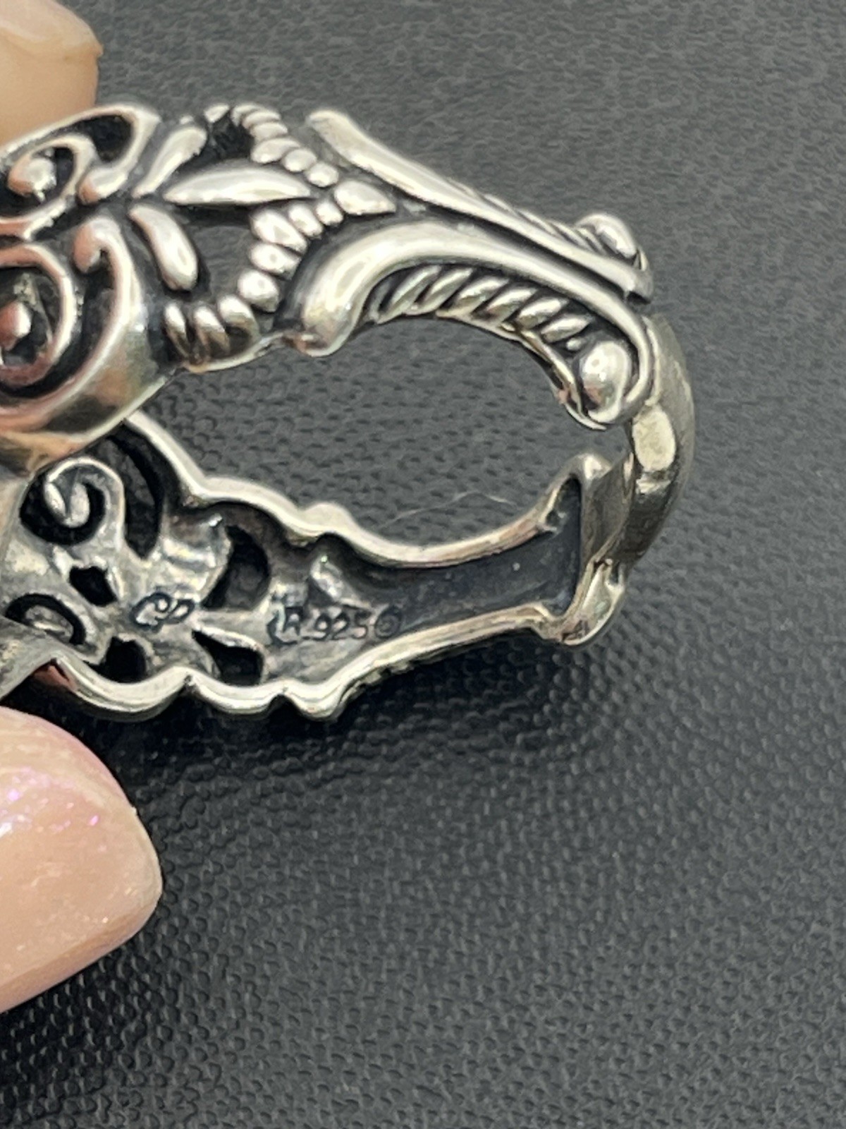 Carolyn Pollack sterling silver white teardrop stone scroll ring size 8
