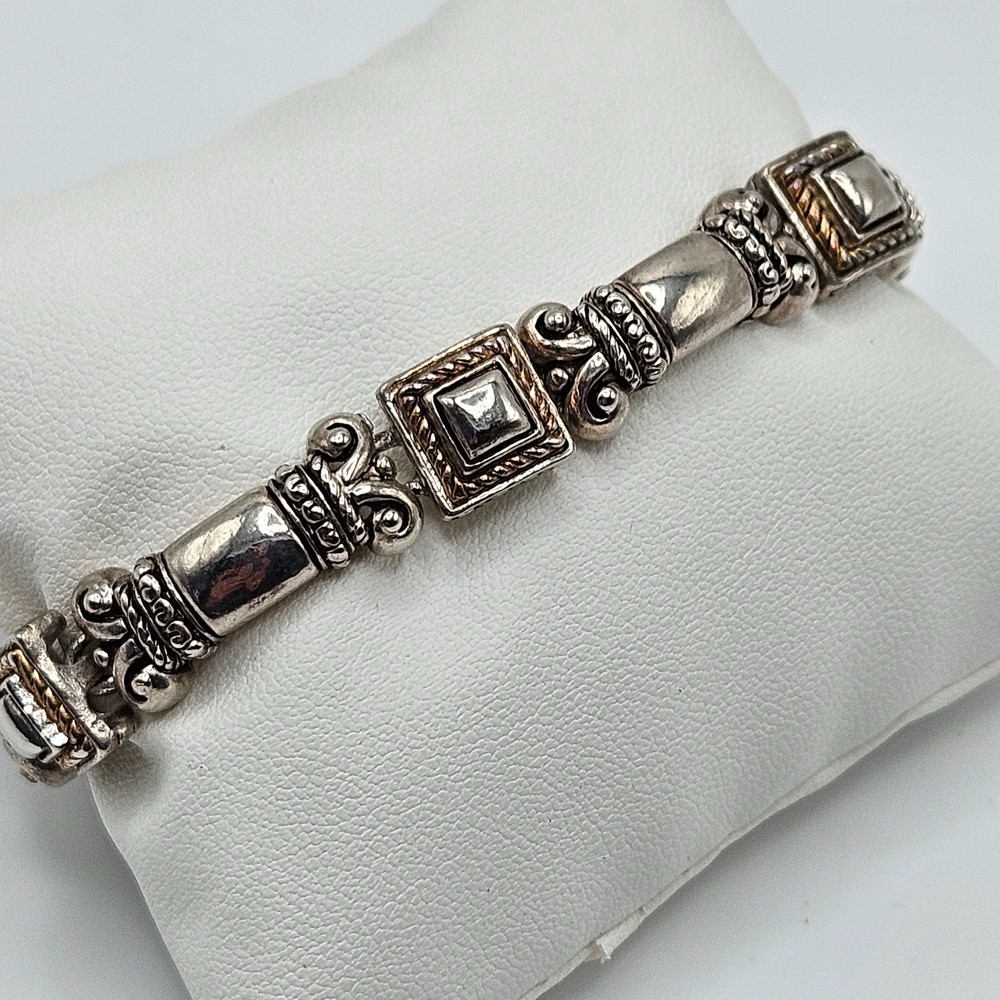 VINTAGE Ornate Silver Tone Articulated Link Bracelet Magnetic Clasp