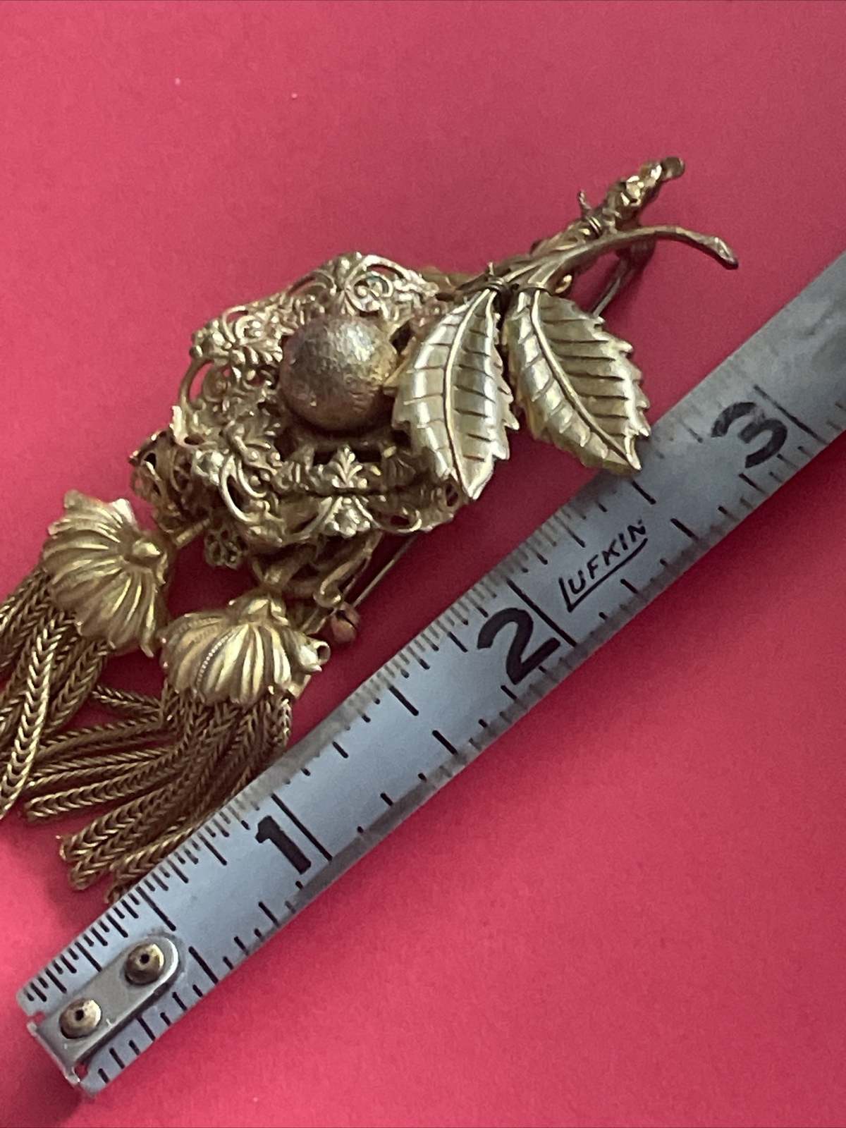 Vintage Signed Miriam Haskell Dangling Tassels GoldTone Brooch S04