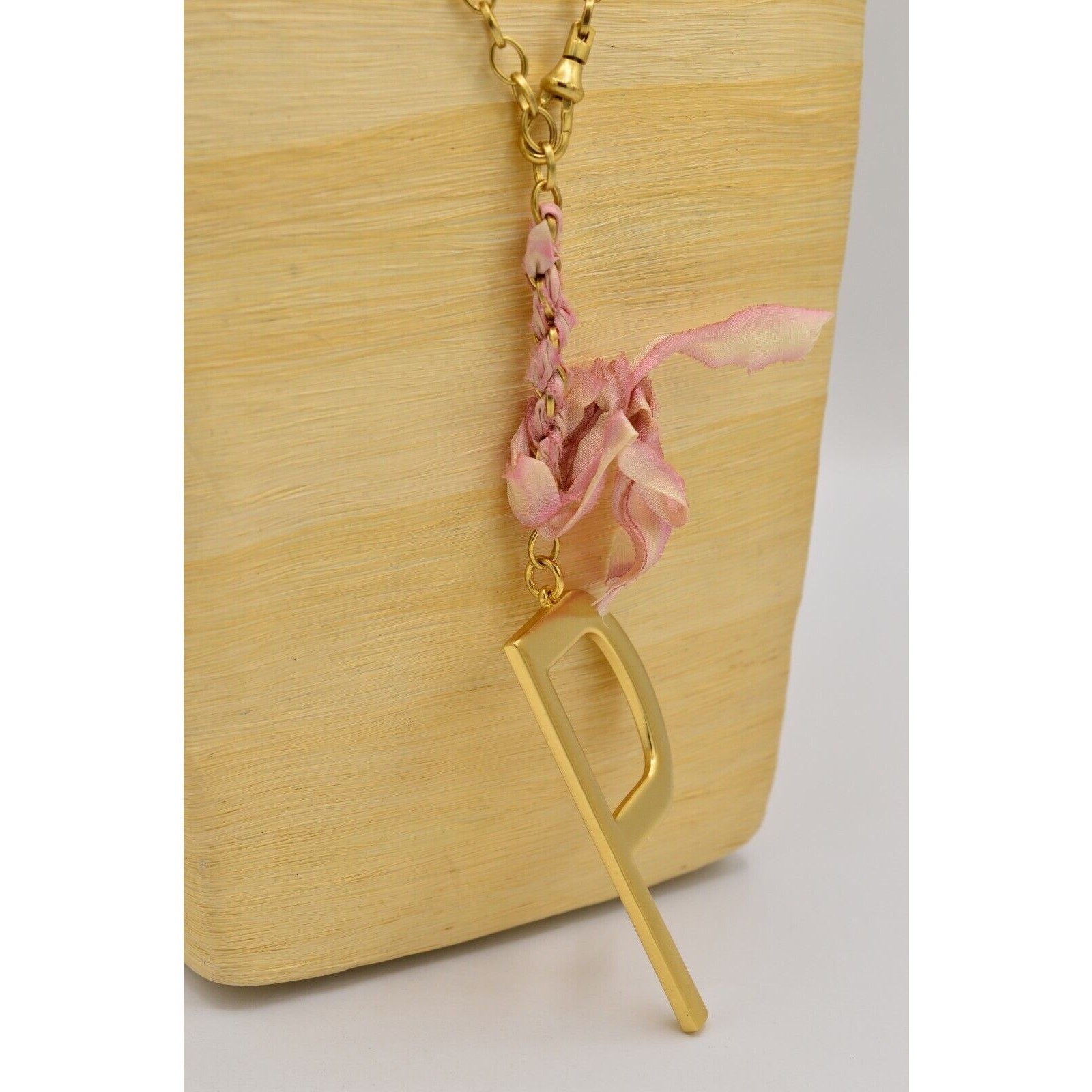 John Wind Initial P Pendant Necklace Capital Letter Brushed Gold Long Chain BinN