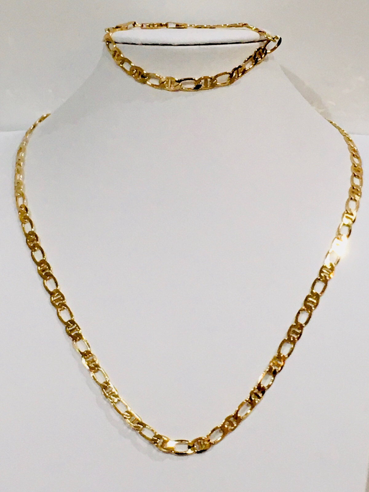 Vintage Gold Plated Fancy Figueroa Link 22” Necklace 7” Bracelet Set