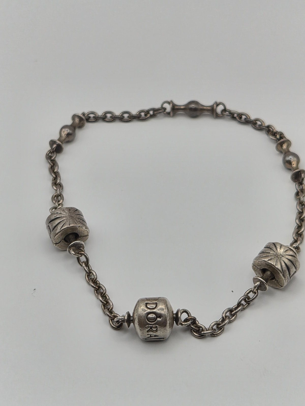 Vintage PANDORA Bracelet Rare Estate Jewelry Station Chain Design Marked PANDORA